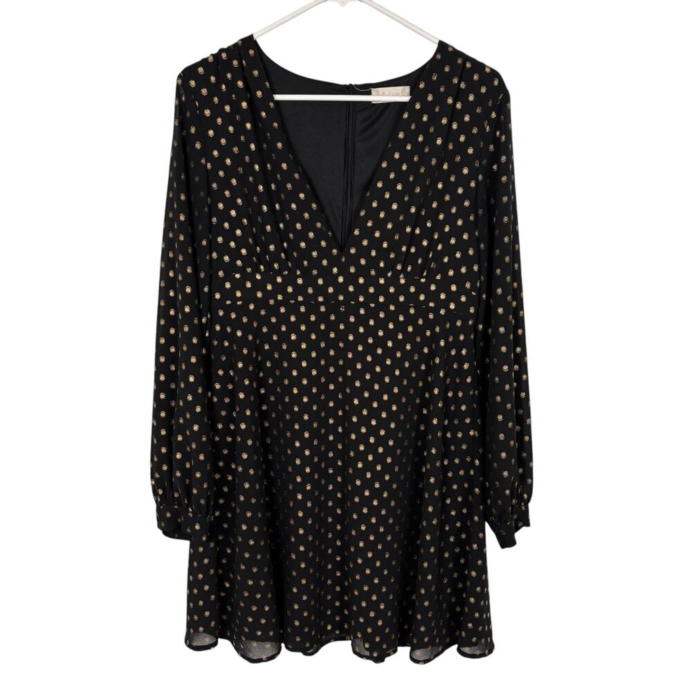Altar’d State Black Gold Detail Long Sleeve Dress Women’s Medium